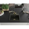 Granitinė virtuvinė plautuvė Mexen Milo su maišytuvu ir sifonu, Metallic juodas/auksinis+Juodas/Gold