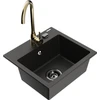 Granitinė virtuvinė plautuvė Mexen Milo su maišytuvu ir sifonu, Metallic juodas/auksinis+Gold(B)
