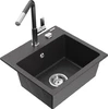 Granitinė virtuvinė plautuvė Mexen Milo su maišytuvu ir sifonu, Juodas granite+Chrome/Juodas granite