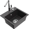 Granitinė virtuvinė plautuvė Mexen Milo su maišytuvu ir sifonu, Juodas granite+Chrome