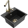 Granitinė virtuvinė plautuvė Mexen Milo su maišytuvu ir sifonu, Metallic juodas/sidabrinis+Gold