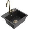 Granitinė virtuvinė plautuvė Mexen Milo su maišytuvu ir sifonu, Juodas granite+Gold