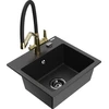 Granitinė virtuvinė plautuvė Mexen Milo su maišytuvu ir sifonu, Metallic juodas/sidabrinis+Juodas/Gold