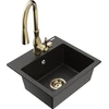 Granitinė virtuvinė plautuvė Mexen Milo su maišytuvu ir sifonu, Metallic juodas/auksinis+Gold