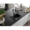 Granitinė virtuvinė plautuvė Mexen Milo su maišytuvu ir sifonu, Juodas granite+Juodas