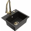 Granitinė virtuvinė plautuvė Mexen Milo su maišytuvu ir sifonu, Metallic juodas/auksinis+Gold