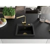 Granitinė virtuvinė plautuvė Mexen Milo su maišytuvu ir sifonu, Metallic juodas/sidabrinis+Gold