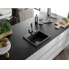 Granitinė virtuvinė plautuvė Mexen Milo su maišytuvu ir sifonu, Juodas granite+Chrome