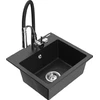 Granitinė virtuvinė plautuvė Mexen Milo su maišytuvu ir sifonu, Metallic juodas/sidabrinis+Juodas/Chrome