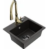 Granitinė virtuvinė plautuvė Mexen Milo su maišytuvu ir sifonu, Metallic juodas/auksinis+Gold