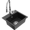 Granitinė virtuvinė plautuvė Mexen Milo su maišytuvu ir sifonu, Metallic juodas/sidabrinis+Chrome