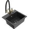 Granitinė virtuvinė plautuvė Mexen Milo su maišytuvu ir sifonu, Juodas granite+Juodas/Gold