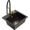 Granitinė virtuvinė plautuvė Mexen Milo su maišytuvu ir sifonu, Metallic juodas/auksinis+Juodas/Gold