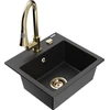 Granitinė virtuvinė plautuvė Mexen Milo su maišytuvu ir sifonu, Metallic juodas/sidabrinis+Gold