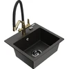 Granitinė virtuvinė plautuvė Mexen Milo su maišytuvu ir sifonu, Metallic juodas/auksinis+Juodas/Gold