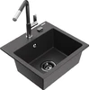 Granitinė virtuvinė plautuvė Mexen Milo su maišytuvu ir sifonu, Juodas granite+Juodas granite/Chrome