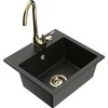 Granitinė virtuvinė plautuvė Mexen Milo su maišytuvu ir sifonu, Metallic juodas/auksinis+Gold