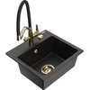 Granitinė virtuvinė plautuvė Mexen Milo su maišytuvu ir sifonu, Metallic juodas/auksinis+Juodas/Gold