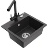 Granitinė virtuvinė plautuvė Mexen Milo su maišytuvu ir sifonu, Juodas granite+Juodas