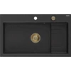 Granitinė virtuvinė plautuvė Mexen Omar su sifonu, Metallic juodas/sidabrinis+Gold, 800 x 480 mm