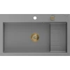 Granitinė virtuvinė plautuvė Mexen Omar su sifonu, Pilkas+Gold, 800 x 480 mm