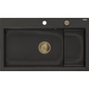 Granitinė virtuvinė plautuvė Mexen Omar su sifonu, Metallic juodas/auksinis+Gold, 800 x 480 mm