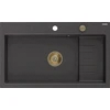 Granitinė virtuvinė plautuvė Mexen Omar su sifonu, Juodas granite+Gold, 800 x 480 mm