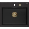 Granitinė virtuvinė plautuvė Mexen Oscar su sifonu, Juodas+Gold, 580 x 490 mm