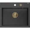 Granitinė virtuvinė plautuvė Mexen Oscar su sifonu, Juodas granite+Gold, 580 x 490 mm
