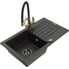 Granitinė virtuvinė plautuvė Mexen Pablo su maišytuvu ir sifonu, Metallic juodas/auksinis+Juodas/Gold