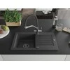 Granitinė virtuvinė plautuvė Mexen Pablo su maišytuvu ir sifonu, Juodas granite+Juodas/Chrome