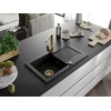 Granitinė virtuvinė plautuvė Mexen Pablo su maišytuvu ir sifonu, Metallic juodas/sidabrinis+Gold