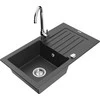 Granitinė virtuvinė plautuvė Mexen Pablo su maišytuvu ir sifonu, Juodas granite+Chrome