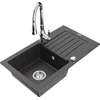 Granitinė virtuvinė plautuvė Mexen Pablo su maišytuvu ir sifonu, Juodas granite+Chrome