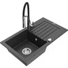 Granitinė virtuvinė plautuvė Mexen Pablo su maišytuvu ir sifonu, Juodas granite+Juodas/Chrome