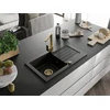 Granitinė virtuvinė plautuvė Mexen Pablo su maišytuvu ir sifonu, Metallic juodas/auksinis+Gold