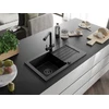 Granitinė virtuvinė plautuvė Mexen Pablo su maišytuvu ir sifonu, Metallic juodas/sidabrinis+Juodas(B)