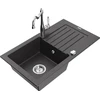 Granitinė virtuvinė plautuvė Mexen Pablo su maišytuvu ir sifonu, Juodas granite+Chrome