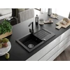 Granitinė virtuvinė plautuvė Mexen Pablo su maišytuvu ir sifonu, Juodas granite