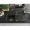 Granitinė virtuvinė plautuvė Mexen Pablo su maišytuvu ir sifonu, Metallic juodas/auksinis+Juodas/Gold