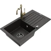Granitinė virtuvinė plautuvė Mexen Pablo su maišytuvu ir sifonu, Metallic juodas/auksinis+Gold