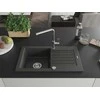 Granitinė virtuvinė plautuvė Mexen Pablo su maišytuvu ir sifonu, Juodas granite+Chrome