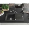 Granitinė virtuvinė plautuvė Mexen Pablo su maišytuvu ir sifonu, Juodas granite+Juodas/Chrome