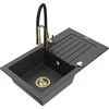 Granitinė virtuvinė plautuvė Mexen Pablo su maišytuvu ir sifonu, Juodas granite+Juodas/Gold