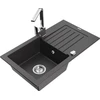 Granitinė virtuvinė plautuvė Mexen Pablo su maišytuvu ir sifonu, Juodas granite+Chrome