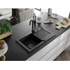Granitinė virtuvinė plautuvė Mexen Pablo su maišytuvu ir sifonu, Metallic juodas/sidabrinis+Juodas(B)