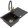Granitinė virtuvinė plautuvė Mexen Pablo su maišytuvu ir sifonu, Metallic juodas/auksinis+Juodas/Gold