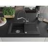 Granitinė virtuvinė plautuvė Mexen Pablo su maišytuvu ir sifonu, Metallic juodas/sidabrinis+Juodas/Chrome