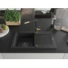Granitinė virtuvinė plautuvė Mexen Pablo su maišytuvu ir sifonu, Metallic juodas/sidabrinis+Juodas/Gold
