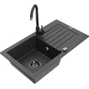 Granitinė virtuvinė plautuvė Mexen Pablo su maišytuvu ir sifonu, Juodas granite+Juodas(B)